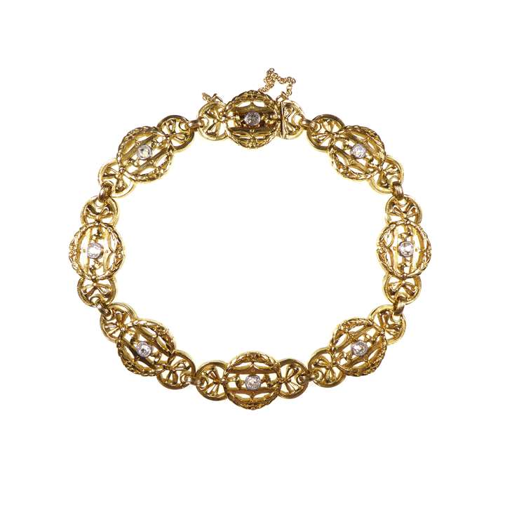 Antique gold and diamond garland wreath link bracelet